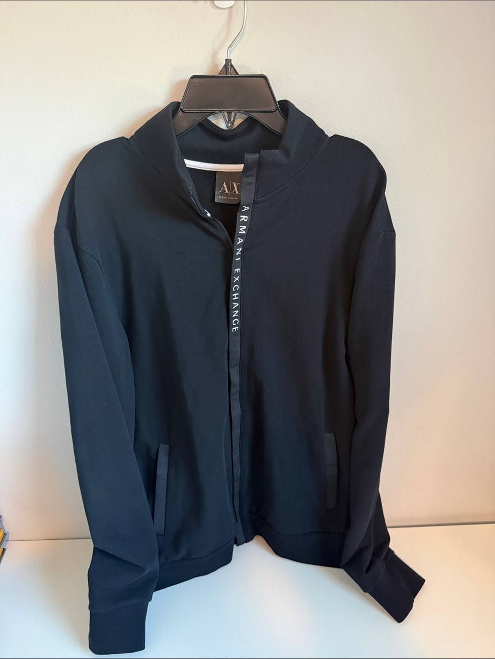 Armani Exchange Men's Black Zip-Up Jacket with Logo Trim
